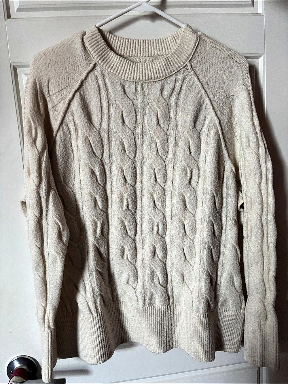Aerie Cable Knit Crew Neck Sweater Cream XS